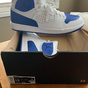 Jordan White and Royal Blue Mid/High Basketball Shoes